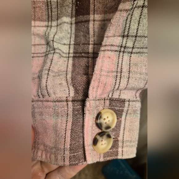 Pink and Brown Plaid Button-Up Shirt - Picture 7 of 7